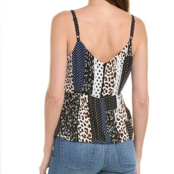 Cabi Tank Top Patchwork Animal Print Polka Dot Peplum Size 6 Adjustable Straps - Picture 2 of 15
